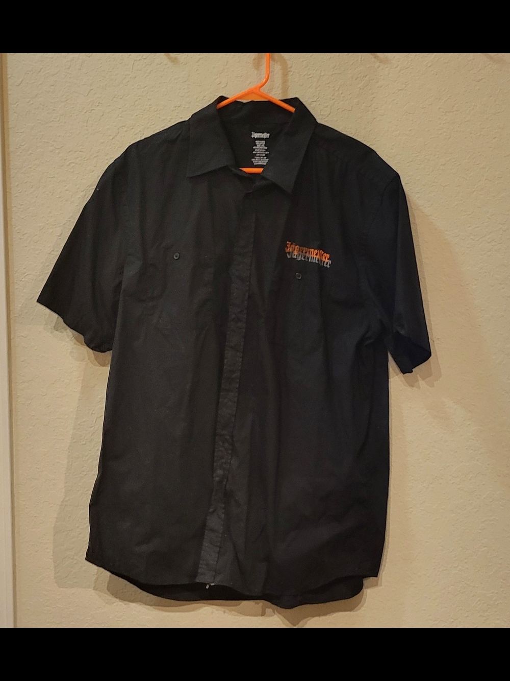 Jagermeister Black Short-Sleeve Button-Down with Orange Embroidered Logo